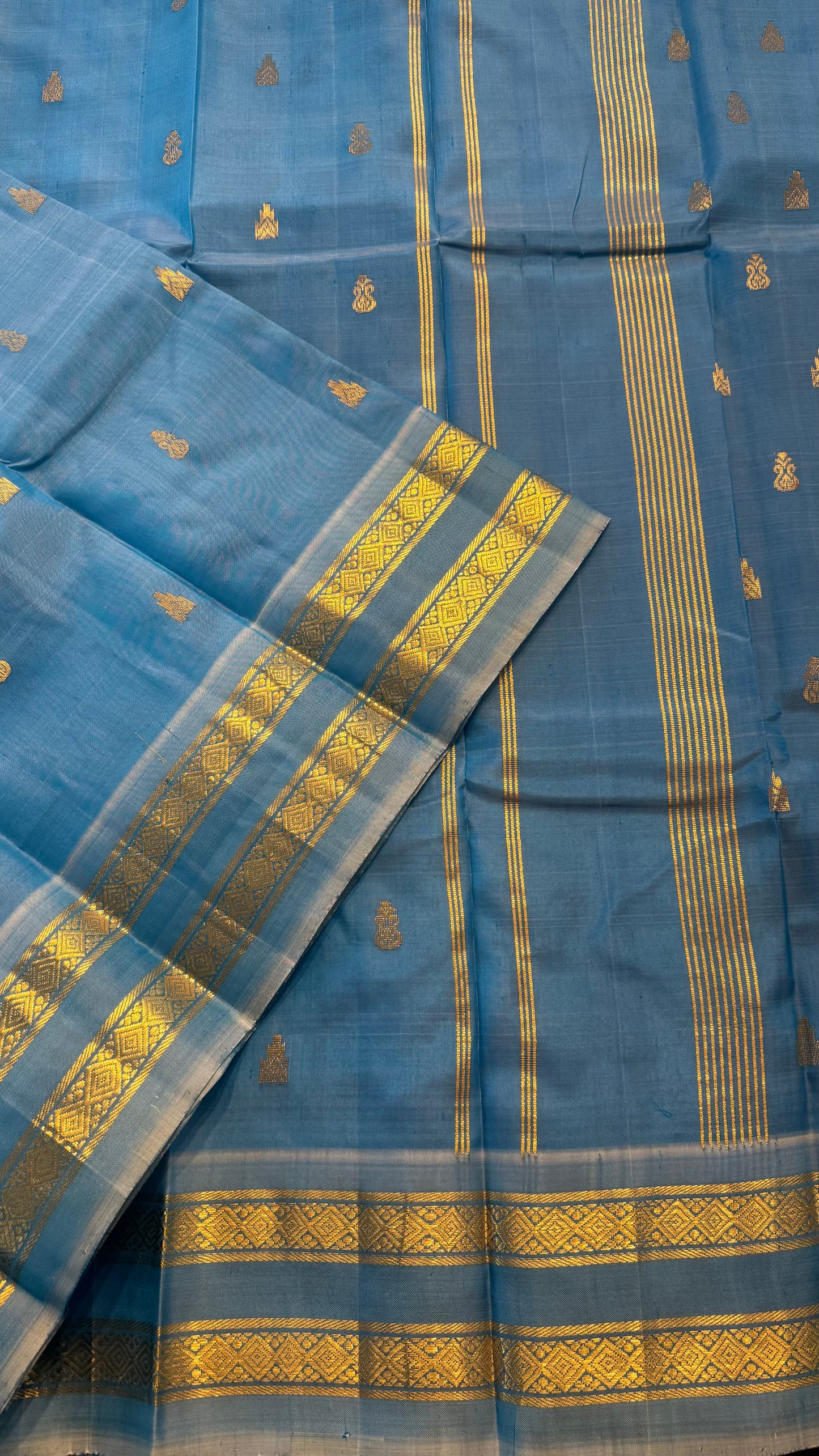 SKY BLUEPURE HANDLOOM KANCHIPURAM SINGLE SIDE BORDER SILK SAREE (KSSB21)