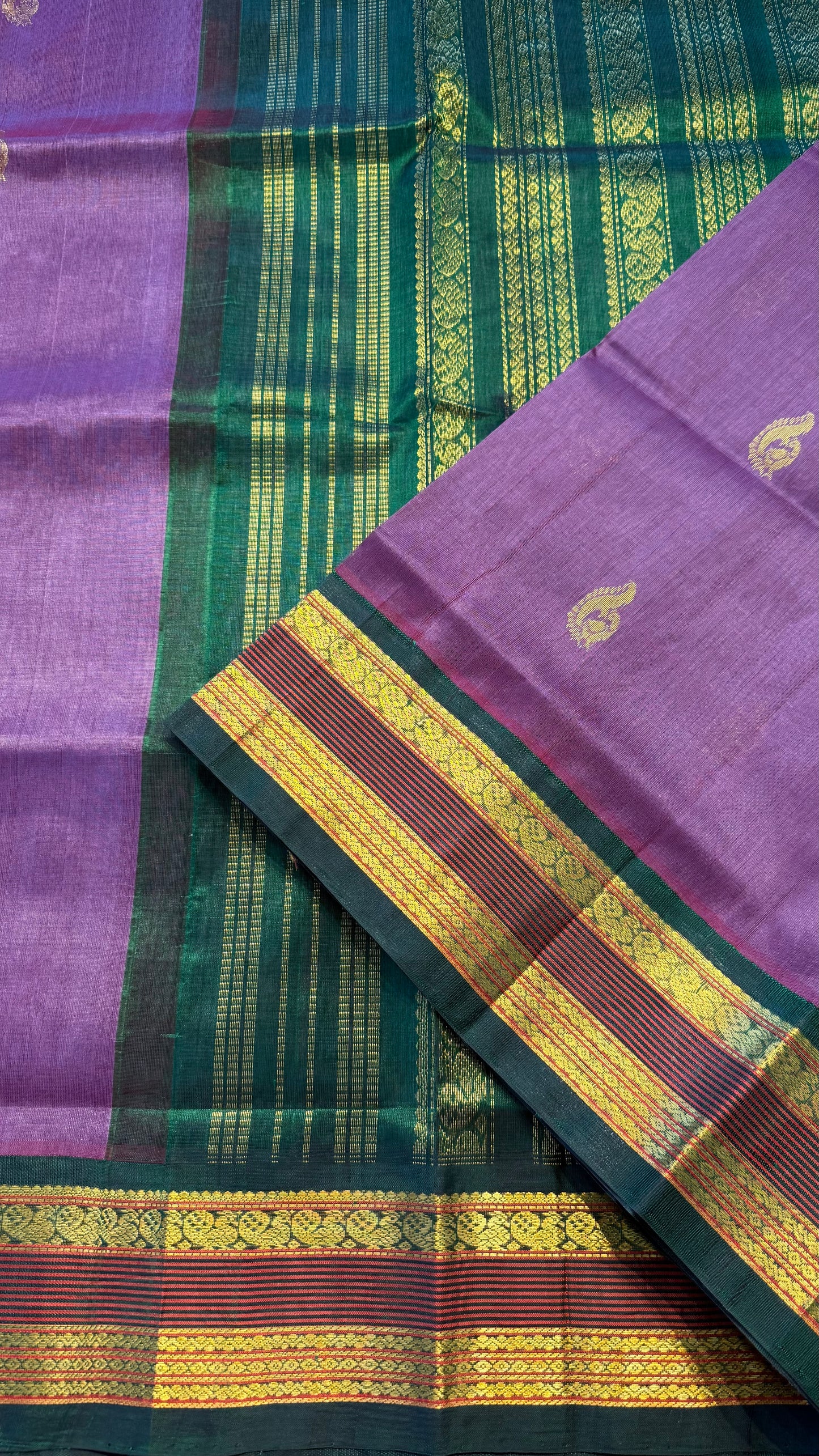 ONION PURPLE WITH GREEN HANDLOOM KANCHIPURAM SILK COTTON (KSC128)