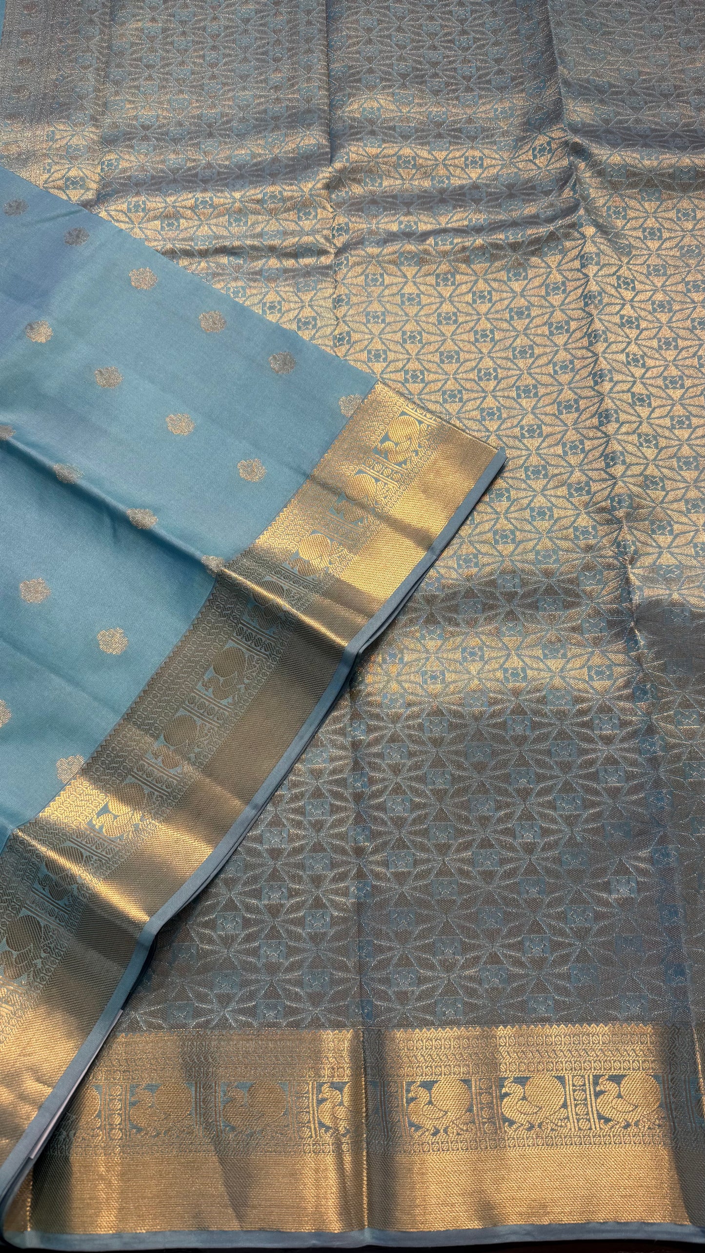 DENIM BLUE GOLD ZARI HANDLOOM KANCHIPURAM SILK SAREE (KSS451)