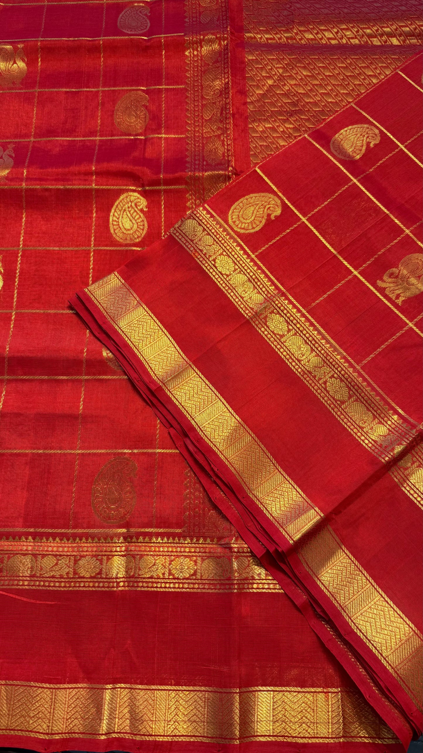 CHILI RED KATTAM HANDLOOM KANCHIPURAM SILK COTTON (KSC131)