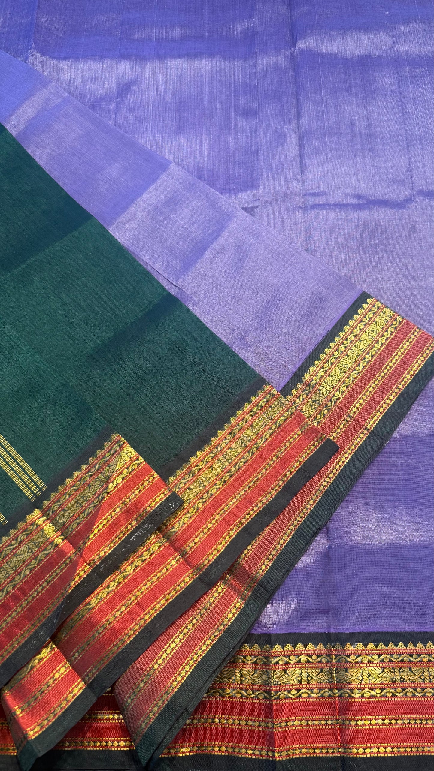 LUXURY PURPLE WITH GREEN HANDLOOM KANCHIPURAM SILK COTTON (KSC64)