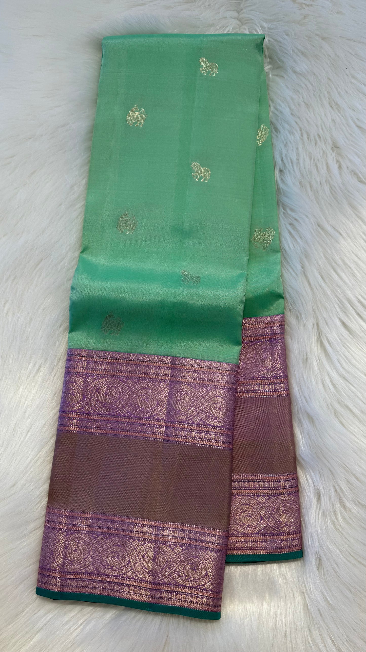 MINT GREEN WITH CONTRAST LILAC HANDLOOM KANICHIPURAM SILK SAREE (KSS278)