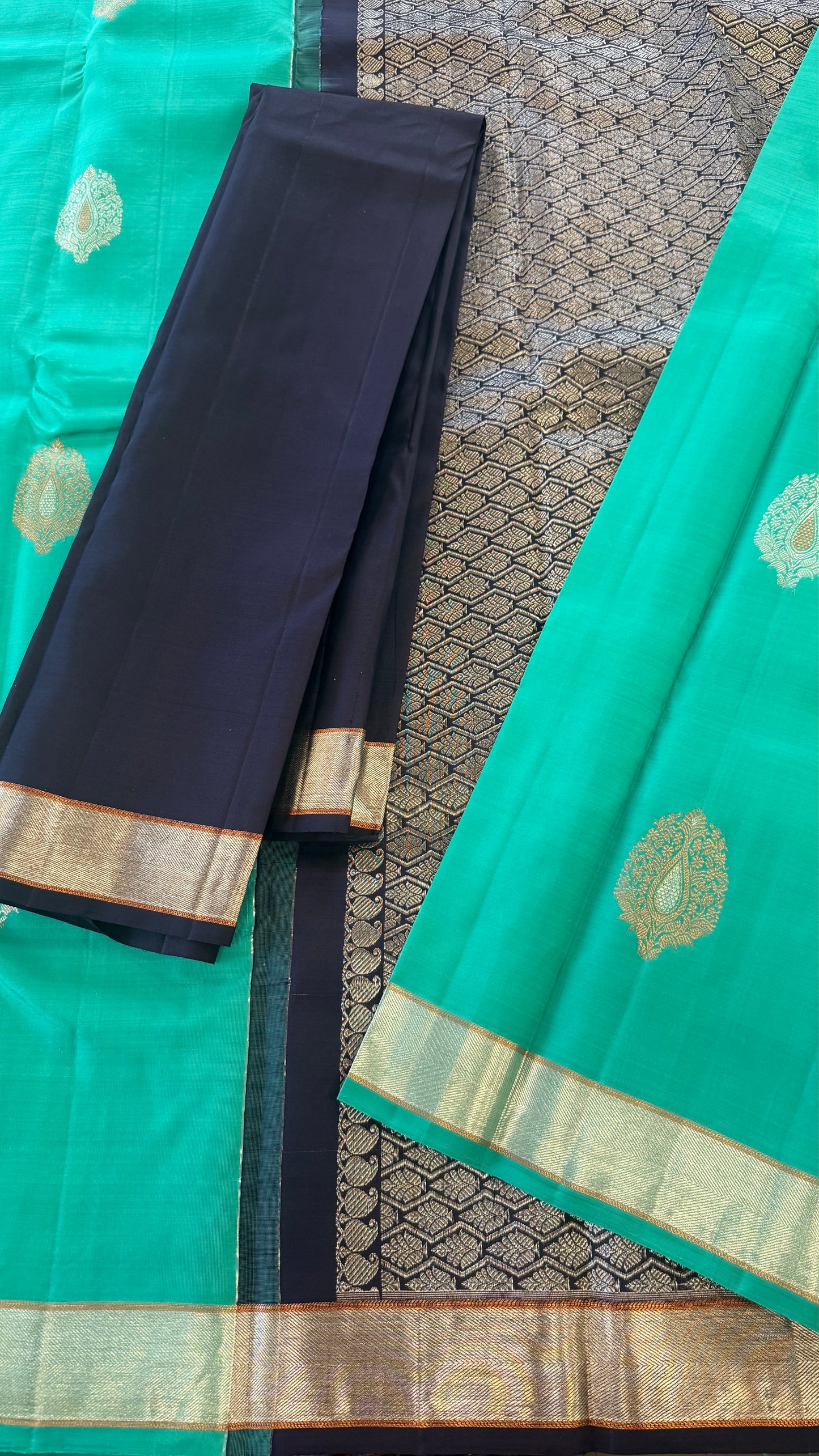 TURQUOISE BLUE GOLD ZARI HANDLOOM KANICHIPURAM SILK SAREE (KSS145)