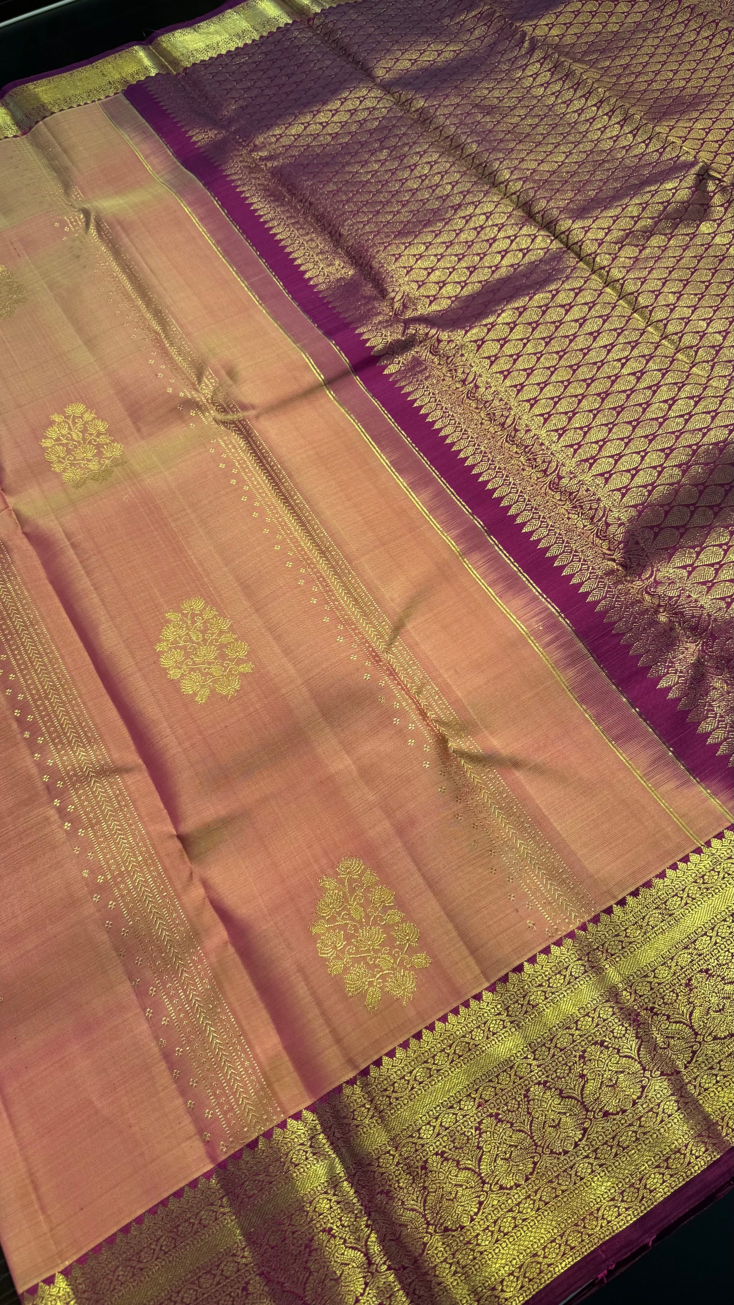 DUAL TONE PASTEL PINK WITH CONTRAST PURPLE KANCHIPURAM HANDLOOM SILK SAREE (KSS373)