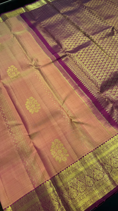 DUAL TONE PASTEL PINK WITH CONTRAST PURPLE KANCHIPURAM HANDLOOM SILK SAREE (KSS373)