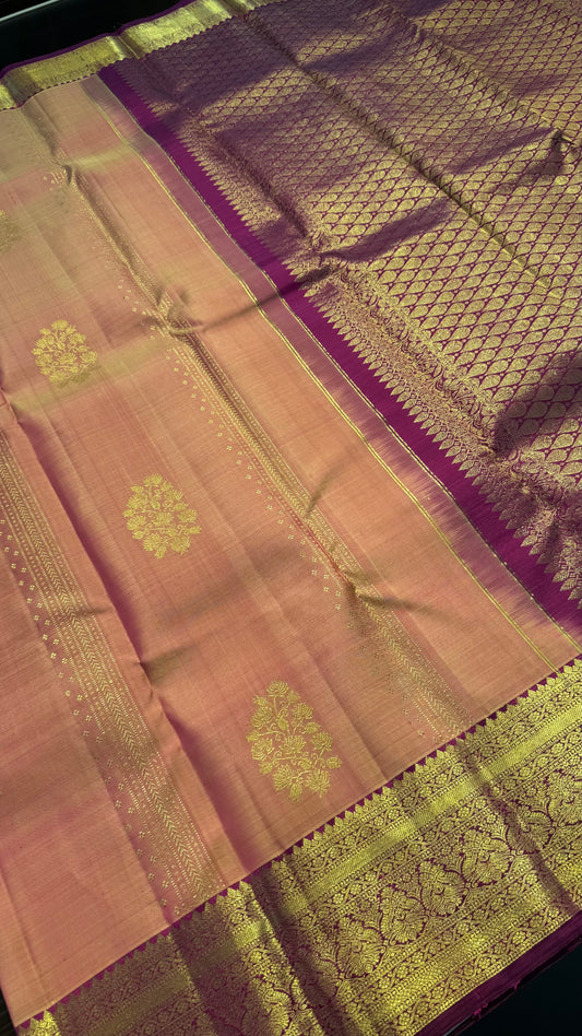 DUAL TONE PASTEL PINK WITH CONTRAST PURPLE KANCHIPURAM HANDLOOM SILK SAREE (KSS373)