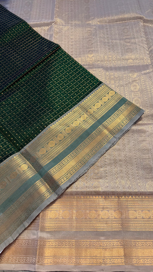 LAKSHA DEEPAM GREEN WITH GOLD HANDLOOM KANCHIPURAM SILK COTTON (KSC57)