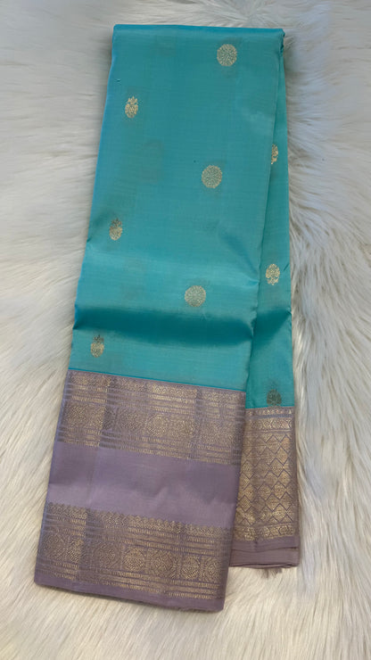 TIFFANY BLUE WITH CONTRAST LILAC HANDLOOM KANICHIPURAM SILK SAREE (KSS276)