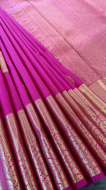 BRIGHT PINK GOLD ZARI HANDLOOM KANICHIPURAM SILK SAREE (KSS82)