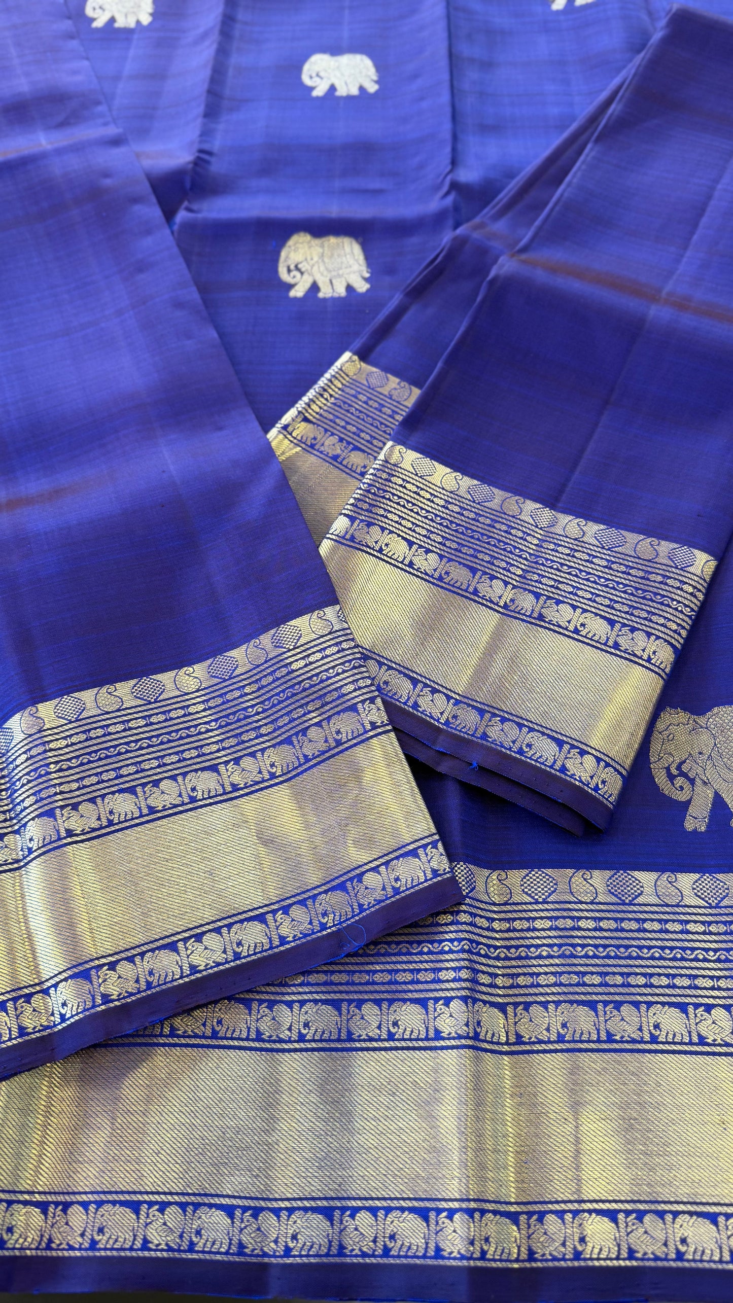 ELEPHANT DUAL TONE BLUE & PURPLE BORDER HANDLOOM KANICHIPURAM SILK SAREE (KSS166)
