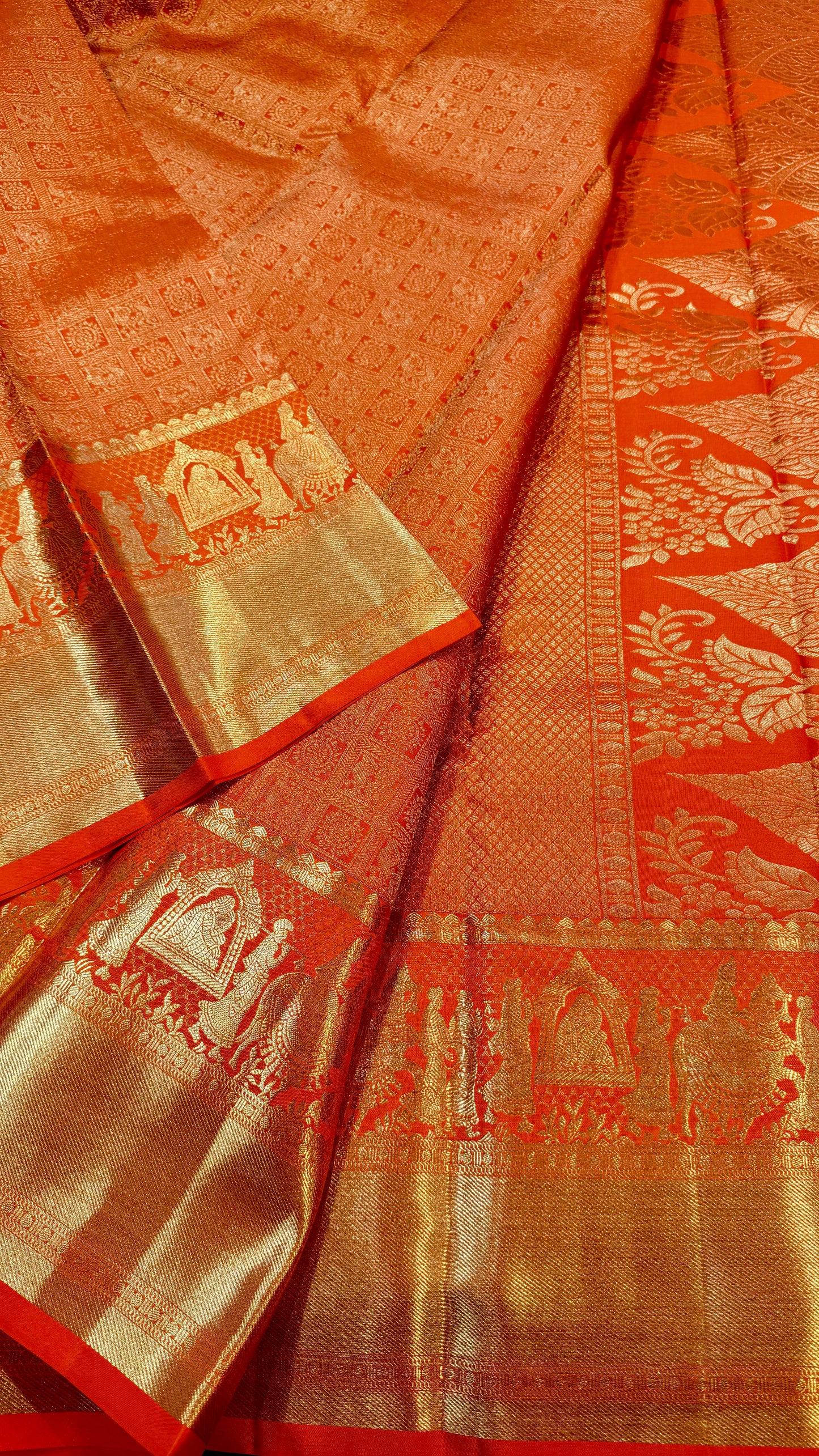 VIBRANT BURNT ORANGE PURE KANCHIPURAM HANDLOOM SILK SAREE (KSS700)