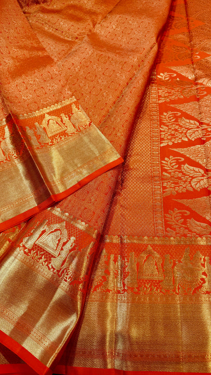 VIBRANT BURNT ORANGE PURE KANCHIPURAM HANDLOOM SILK SAREE (KSS700)