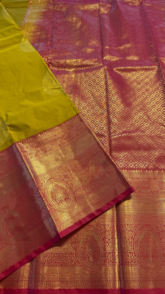 OLIVE WITH CONTRAST REDSILK KANICHIPURAM SILK SAREE (SSKS43)