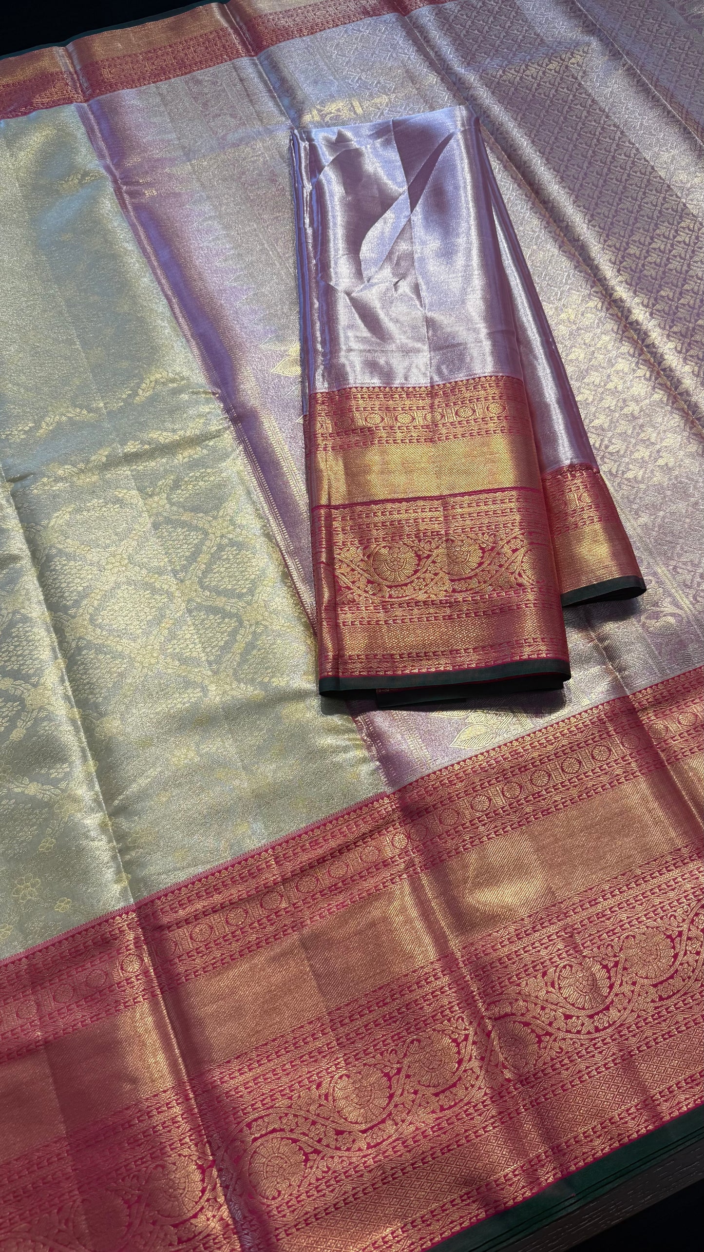 CHAMPAGNE WITH CONTRAST PINK SEMI SILK KANCHIPURAM SILK SAREE (SSKS62)