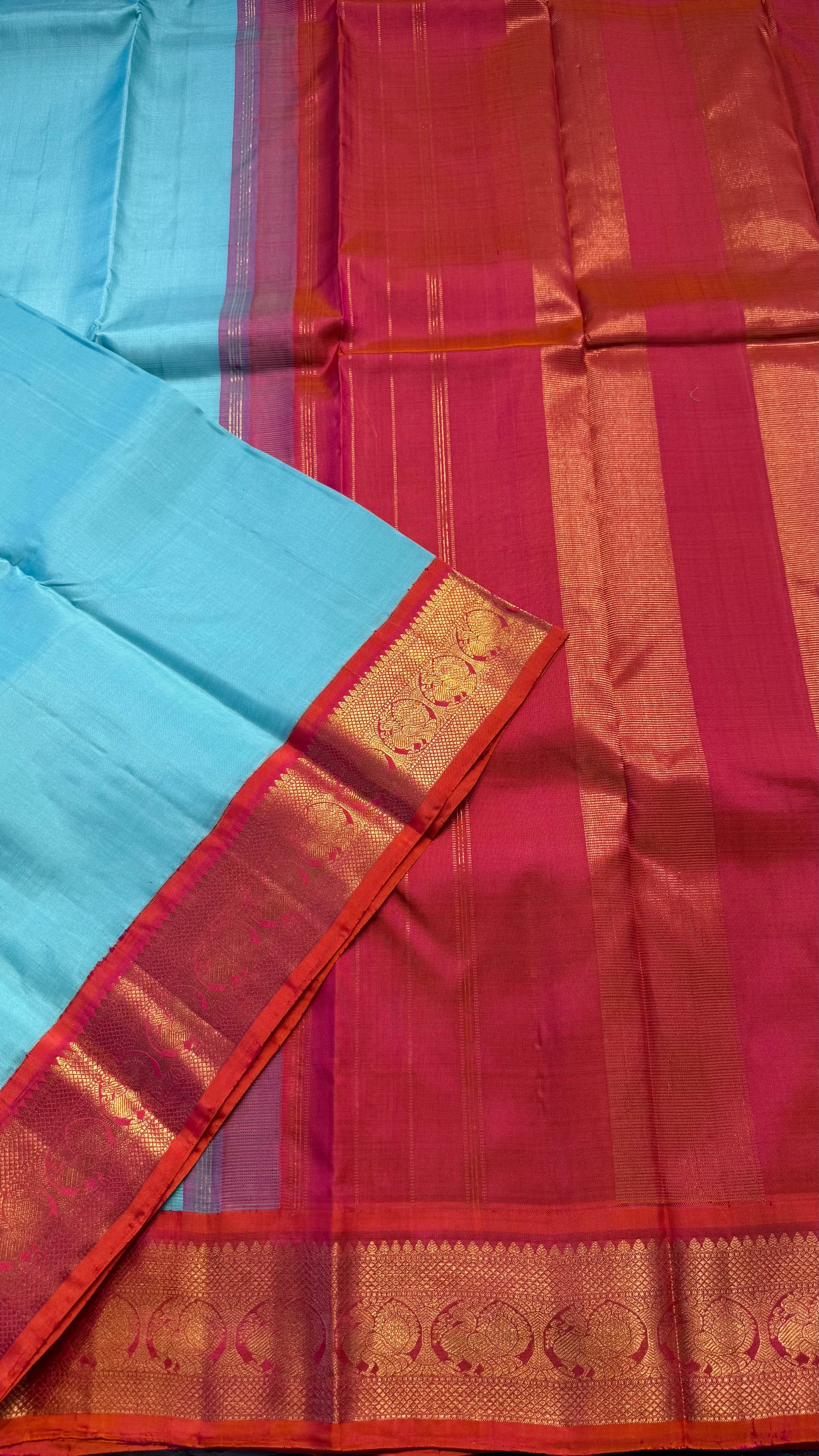 MINT GREEN WITH CONTRAST KANAKAMBARAM ORANGE HANDLOOM KANCHIPURAM SILK SAREE (KSS453)
