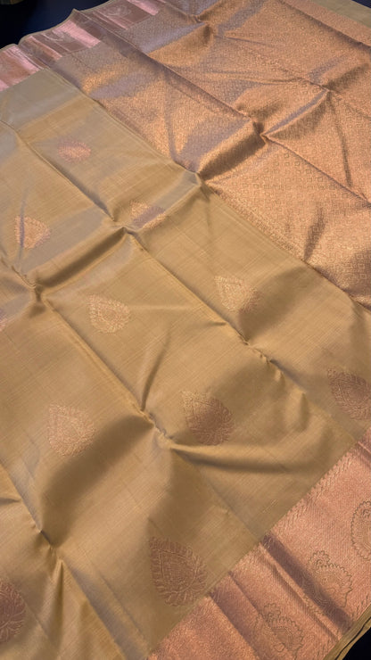 OLIVE GREEN HANDLOOM KANCHIPURAM SILK SAREE (KSS323)