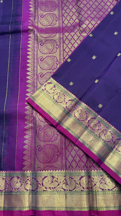 ROYAL PURPLE WITH CONTRAST VADAMALI PURPLE BORDER GOLD ZARI HANDLOOM KANICHIPURAM SILK SAREE (KSS367)