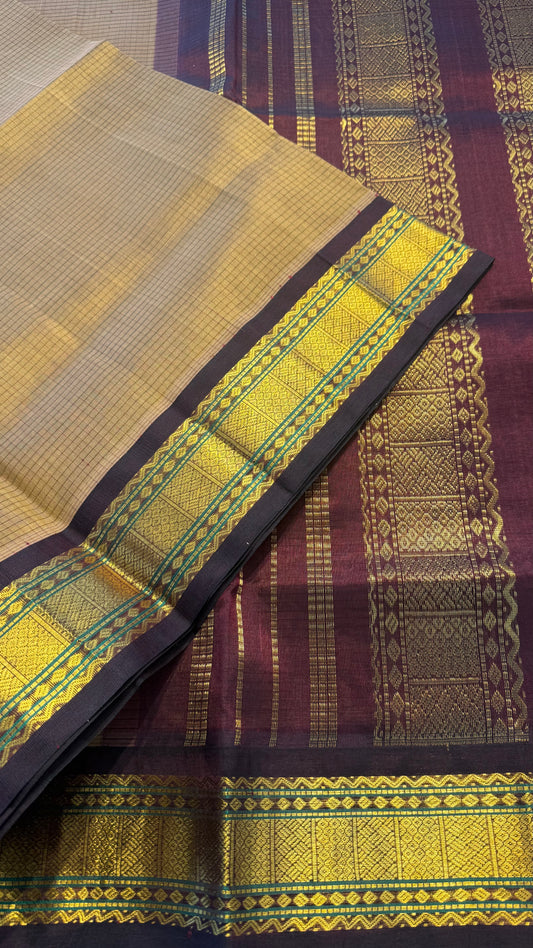 SMALL KATTAM GOLDEN WITH DARK BROWN KANCHIPURAM SILK COTTON (KSC24)