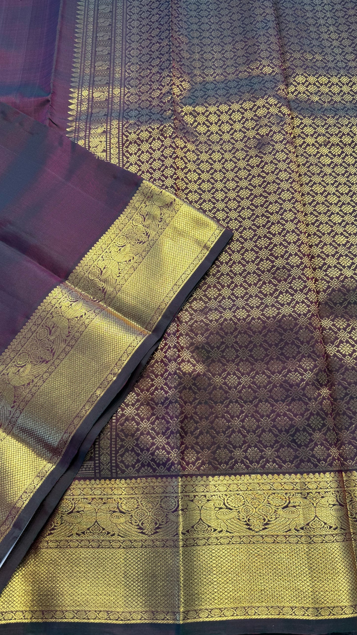 PURPLISH GREEN GOLD ZARI HANDLOOM KANCHIPURAM SILK SAREE (KSS420)