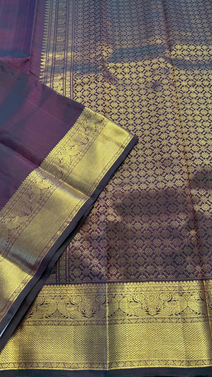 PURPLISH GREEN GOLD ZARI HANDLOOM KANCHIPURAM SILK SAREE (KSS420)