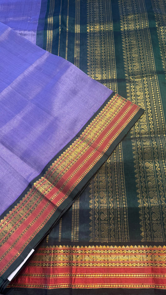 LUXURY PURPLE WITH GREEN HANDLOOM KANCHIPURAM SILK COTTON (KSC64)