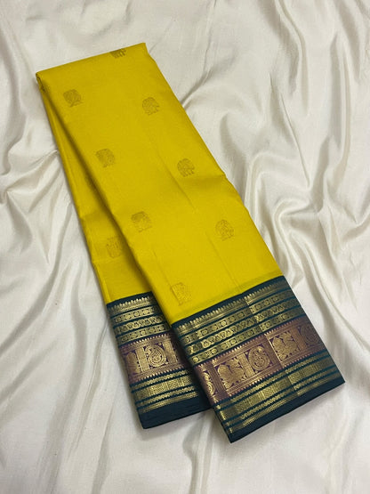 CANARY YELLOW WITH PEACOCK TEAL BLUE & PURPLE TRADITIONAL BORDER KSC 01