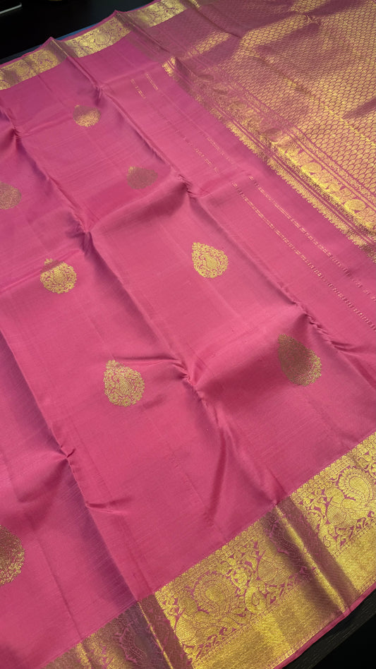 BRIGHT PINK GOLD ZARI HANDLOOM KANCHIPURAM SILK SAREE (KSS362)