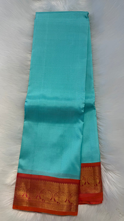 MINT GREEN WITH CONTRAST KANAKAMBARAM ORANGE HANDLOOM KANCHIPURAM SILK SAREE (KSS453)