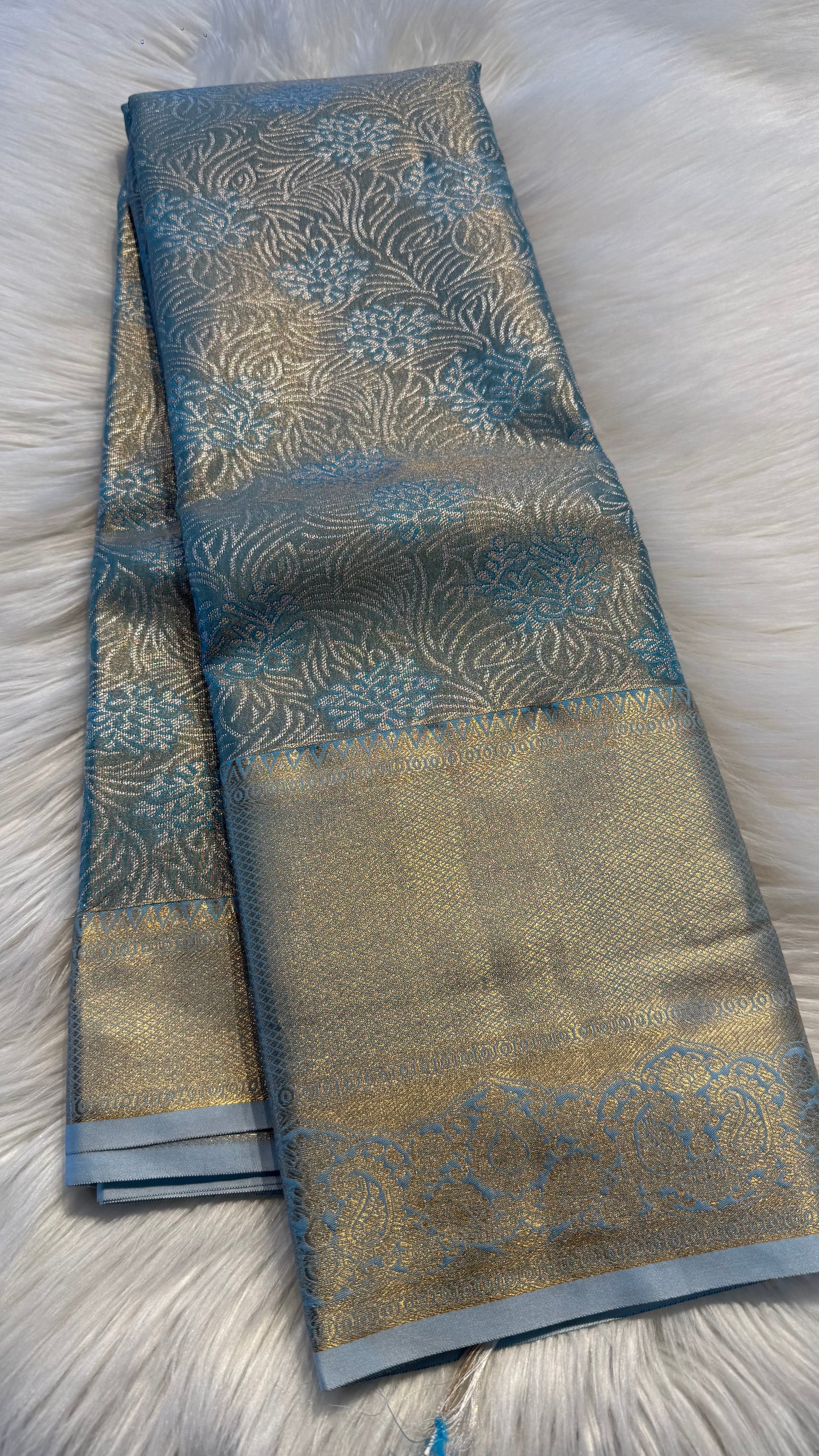 DUAL TONE BLUE SEMI SILK KANICHIPURAM SILK SAREE (SSKS28)