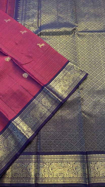 BURGUNDY WITH CONTRAST PURPLE GOLD ZARI HANDLOOM KANICHIPURAM SILK SAREE (KSS179)