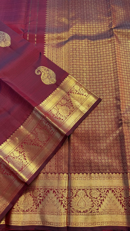 MAROON GOLD ZARI HANDLOOM KANCHIPURAM SILK SAREE (KSS383)