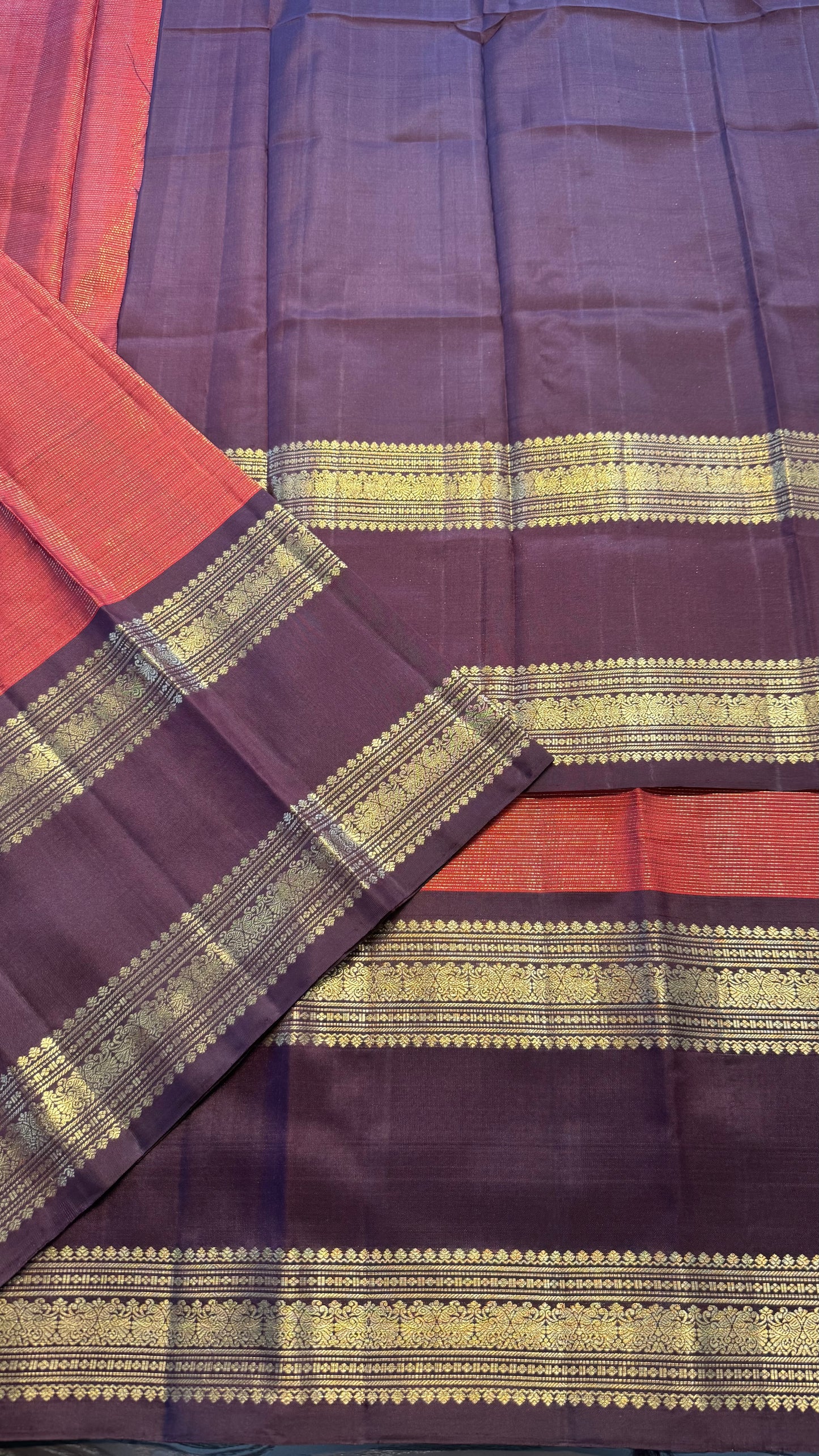 VAIRA OOSI RUST WITH CONTRAST DARK BROWN BORDER HANDLOOM KANCHIPURAM SILK SAREE (KSS449)