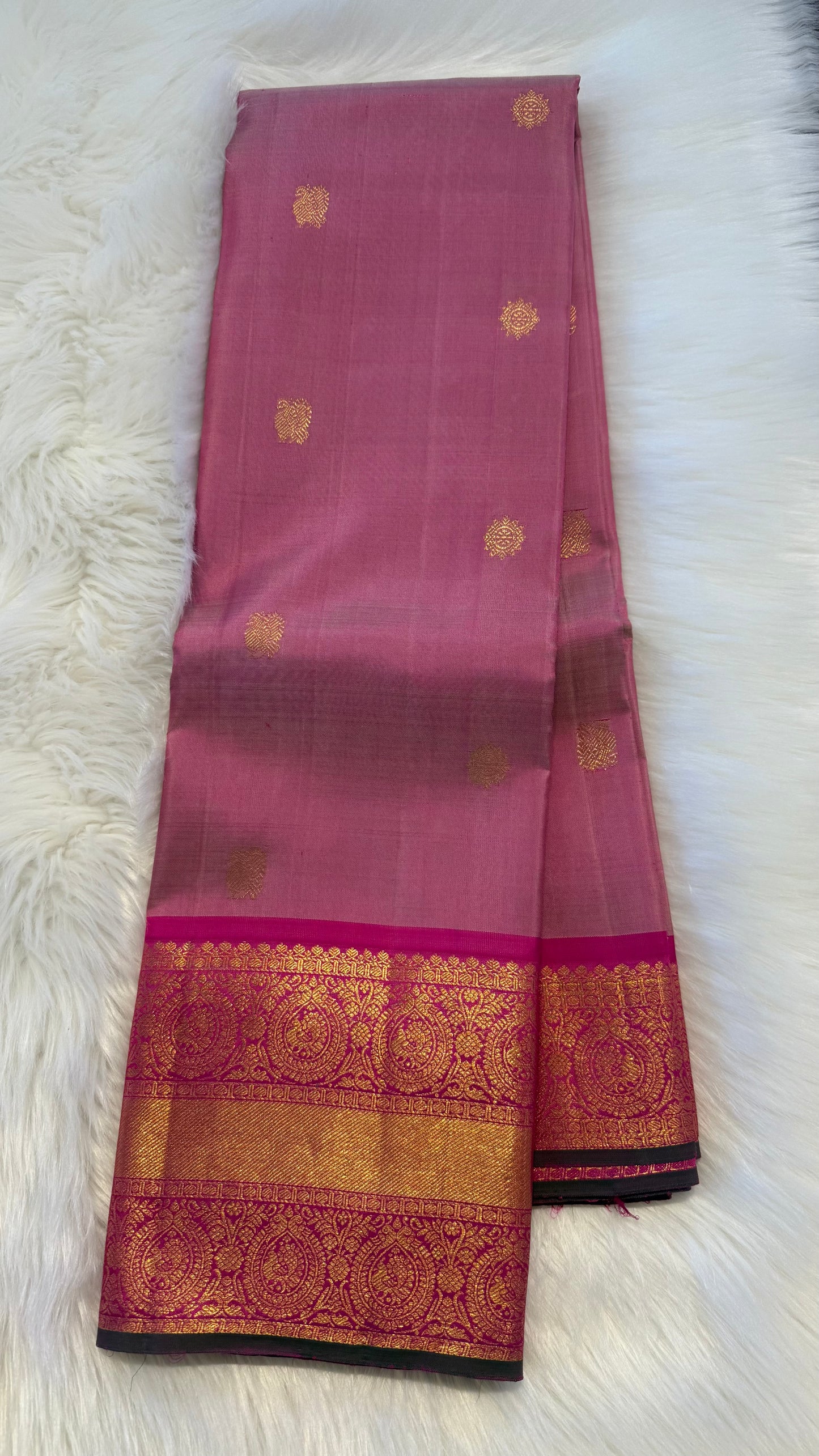 DUAL TONE PINK AND HOT PINK GOLD ZARI HANDLOOM KANCHIPURAM SILK SAREE (KSS174)