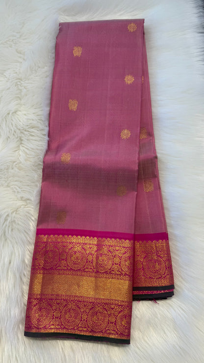 DUAL TONE PINK AND HOT PINK GOLD ZARI HANDLOOM KANCHIPURAM SILK SAREE (KSS174)