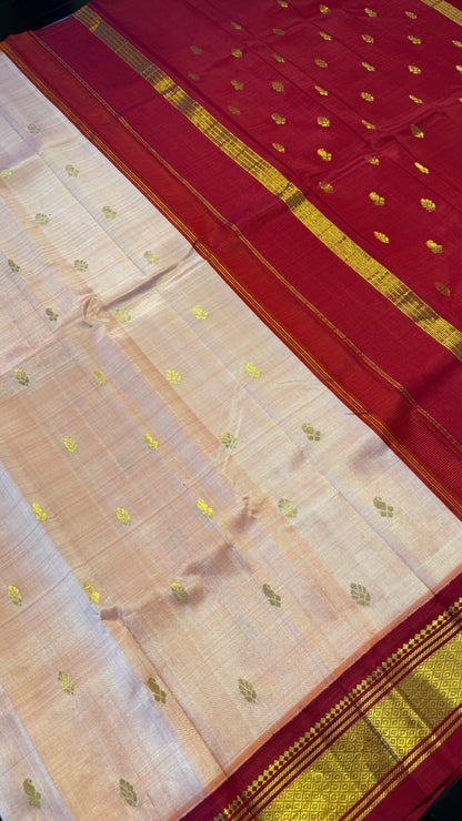 CANDY PINK WITH CONTRAST DEEP RED PURE HANDLOOM KANCHIPURAM SINGLE SIDE BORDER SILK SAREE (KSSB18)