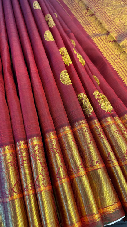 MAROON GOLD ZARI HANDLOOM KANICHIPURAM SILK SAREE (KSS124)