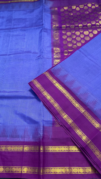 DARK LILAC WITH DARK RASPBERRY TRADITIONAL RETTAI PETTA BORDER HANDLOOM KANCHIPURAM SILK COTTON (KSC46)