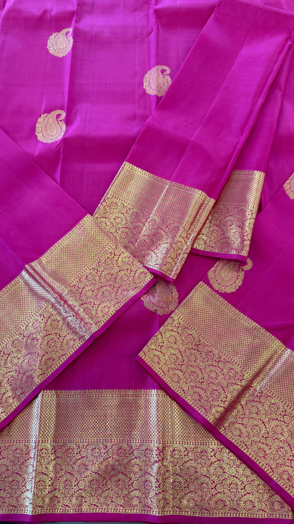 BRIGHT PINK GOLD ZARI HANDLOOM KANICHIPURAM SILK SAREE (KSS82)