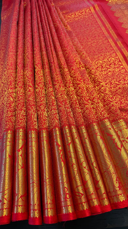 CHILLI RED FULL GOLD ZARI PURE HANDLOOM KANCHIPURAM SILK SAREE (KSS 506)