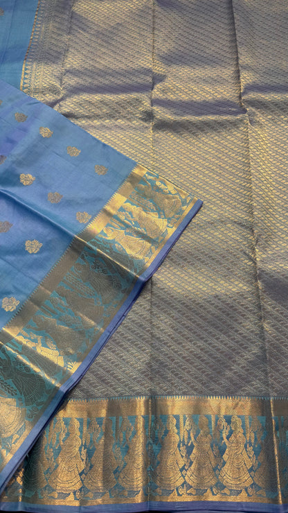 DUAL TONE BLUE PURPLE GOLD ZARI HANDLOOM KANCHIPURAM SILK SAREE (KSS450)