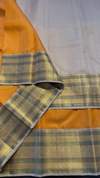 MARIGOLD YELLOW CONTRAST WITH OFF WHITE KANCHIPURAM SILK SAREE (KSS291)