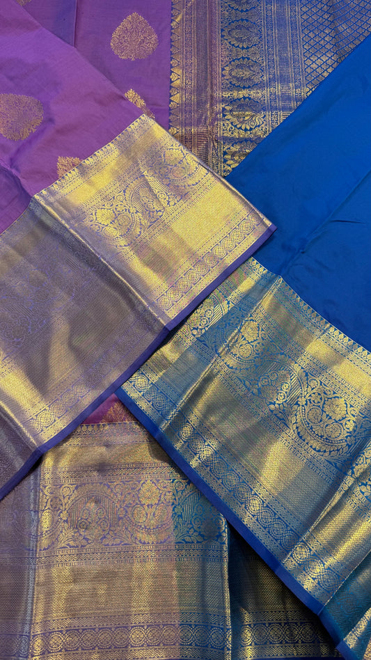 PURPLE WITH CONTRAST NAVY BLUE SEMI SILK KANICHIPURAM SILK SAREE (SSKS39)