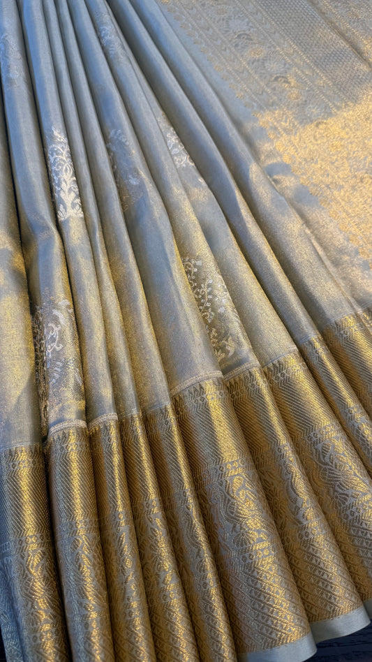 PISTACHIO GREEN GOLD ZARI HANDLOOM KANICHIPURAM SILK SAREE (KSS215)