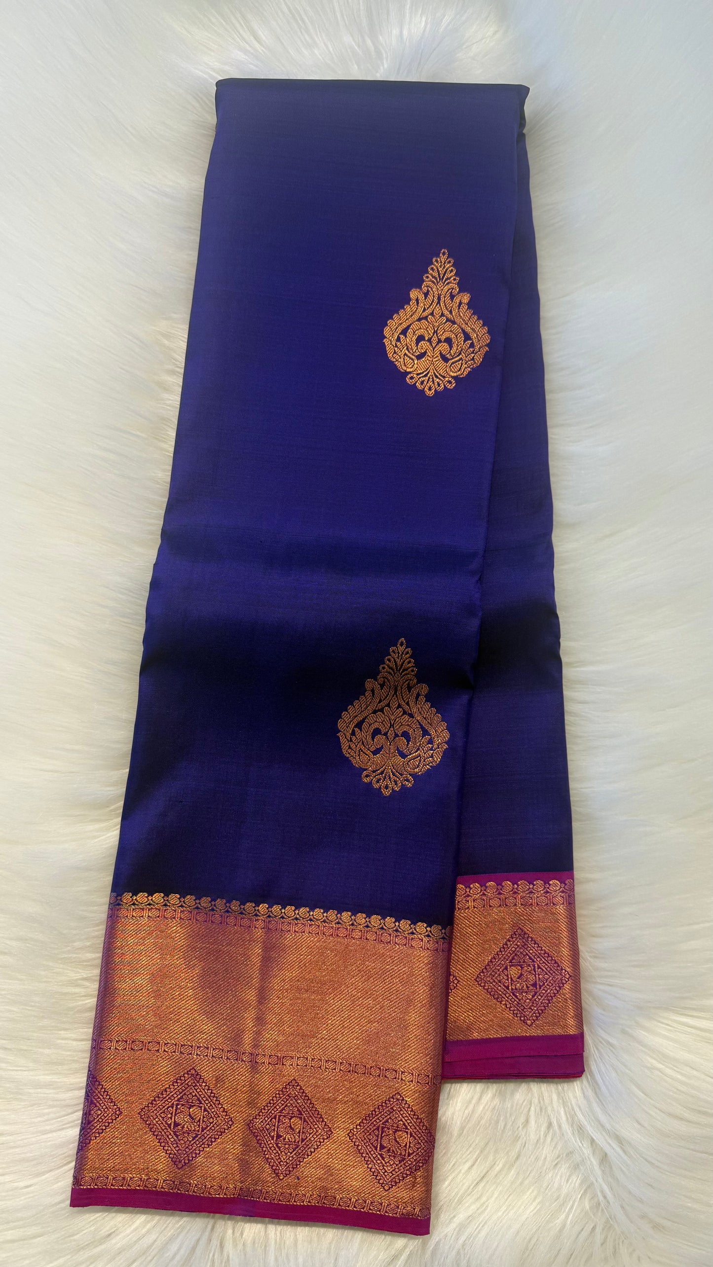 DUAL TONE ROYAL BLUE WITH CONTRAST PURPLE HANDLOOM KANCHIPURAM SILK SAREE (KSS328)