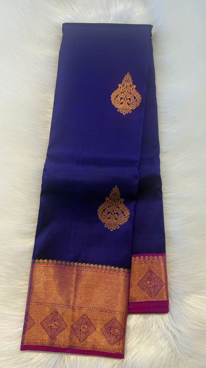 DUAL TONE ROYAL BLUE WITH CONTRAST PURPLE HANDLOOM KANCHIPURAM SILK SAREE (KSS328)
