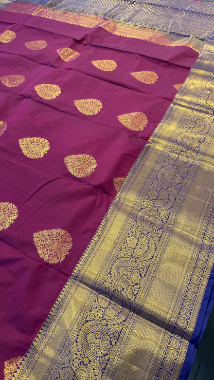 PURPLE WITH CONTRAST INDIGO PURPLE SILK KANICHIPURAM SILK SAREE (SSKS35)