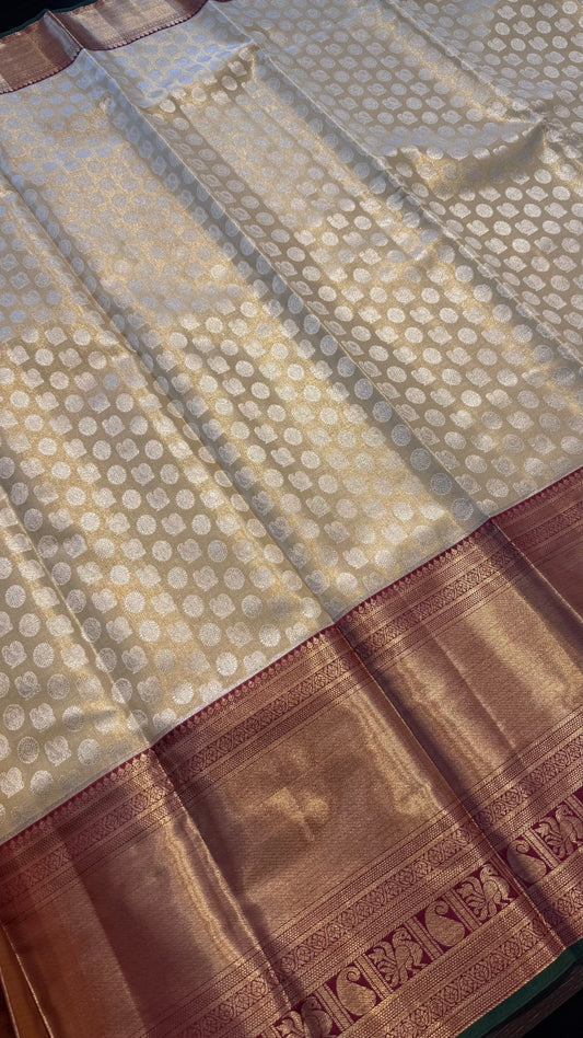 CHAMPAGNE WITH CONTRAST MAROON SEMI SILK KANCHIPURAM SILK SAREE (SSKS64)