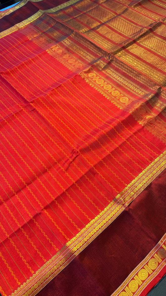 RED WITH MAROON HANDLOOM KANCHIPURAM SILK COTTON (KSC124)