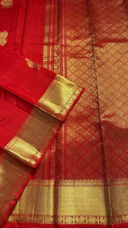 RED GOLD ZARI HANDLOOM KANCHIPURAM SILK SAREE (KSS342)