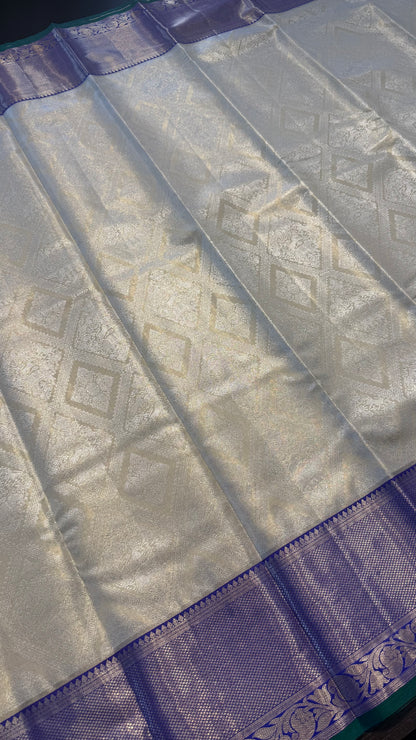 CHAMPAGNE GOLD WITH CONTRAST BLUE SEMI SILK KANCHIPURAM SILK SAREE (SSKS69)